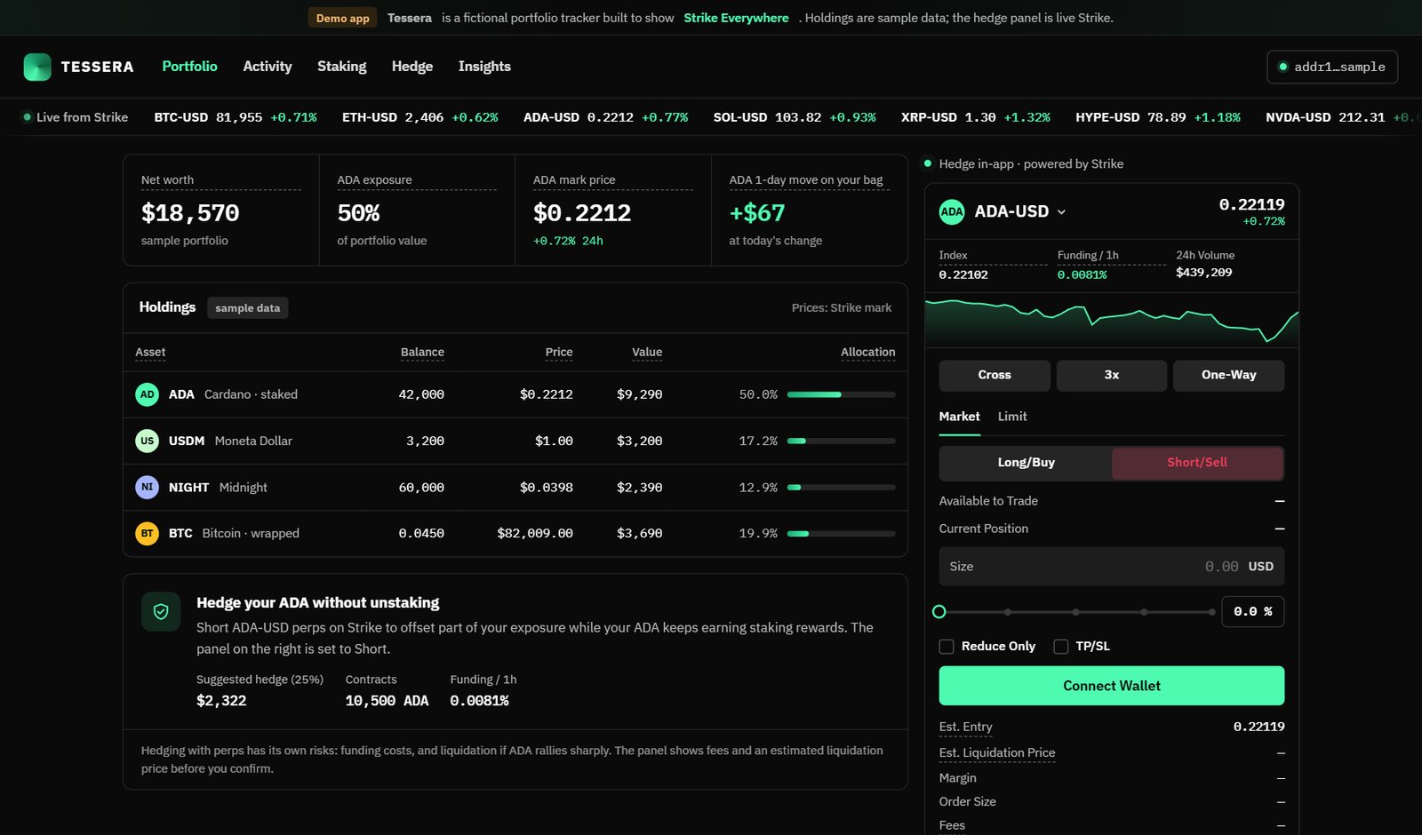 Portfolio tracker with a hedge panel